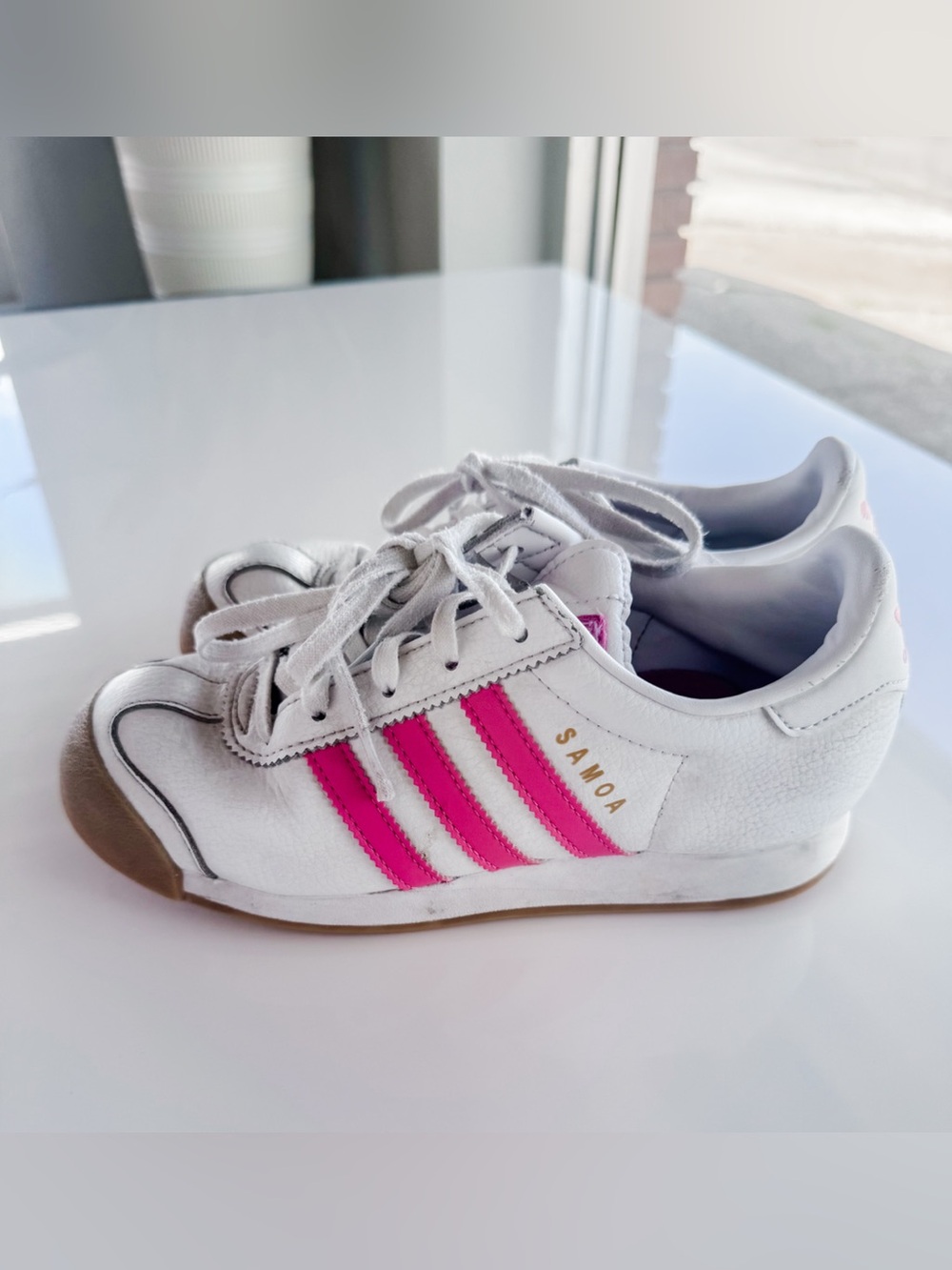 Adidas Samoa White Pink Youth Sneakers | Classic Leather Shoes